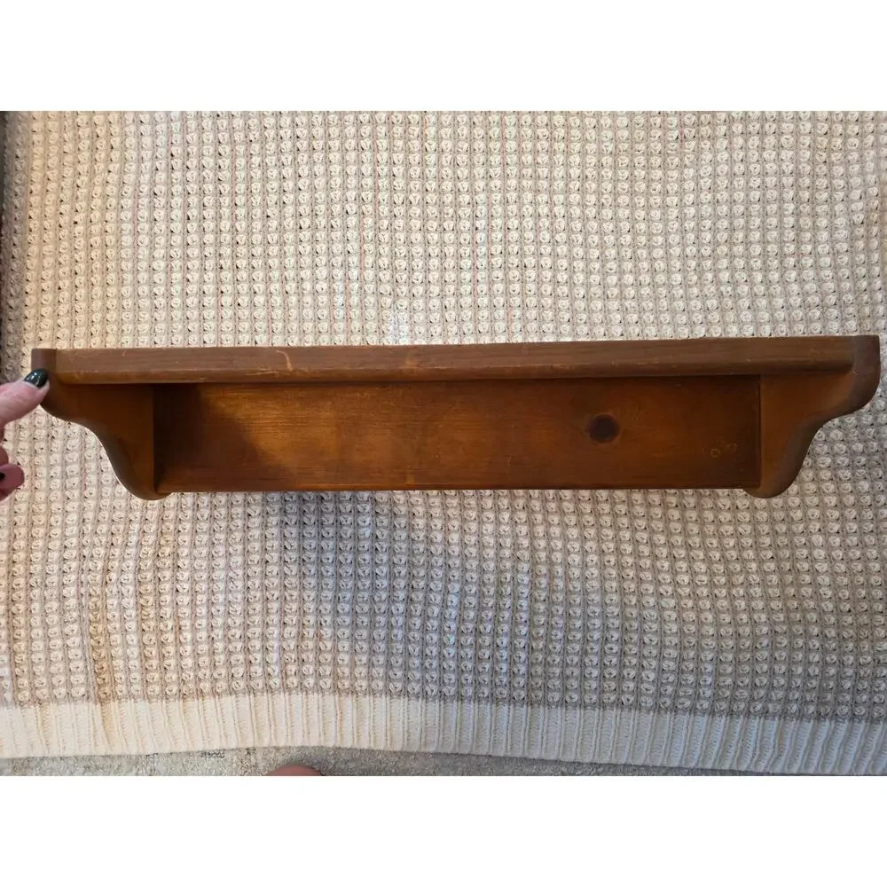 Vintage Wooden Punched Copper Pineapple Wall Shelf with Heart Cutouts & Pegs EUC